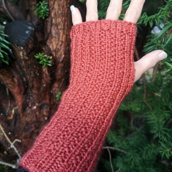 Sustainable Recycled Plastic Handmade Fingerless Knit Gloves Arm Warmer Gift - Picture 2 of 5